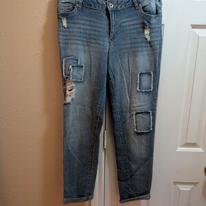 Distressed Light Blue Women’s Patchwork Jeans